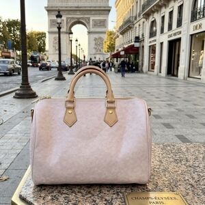 Pastel Pink Top-Handle Satchel with Tan Accents